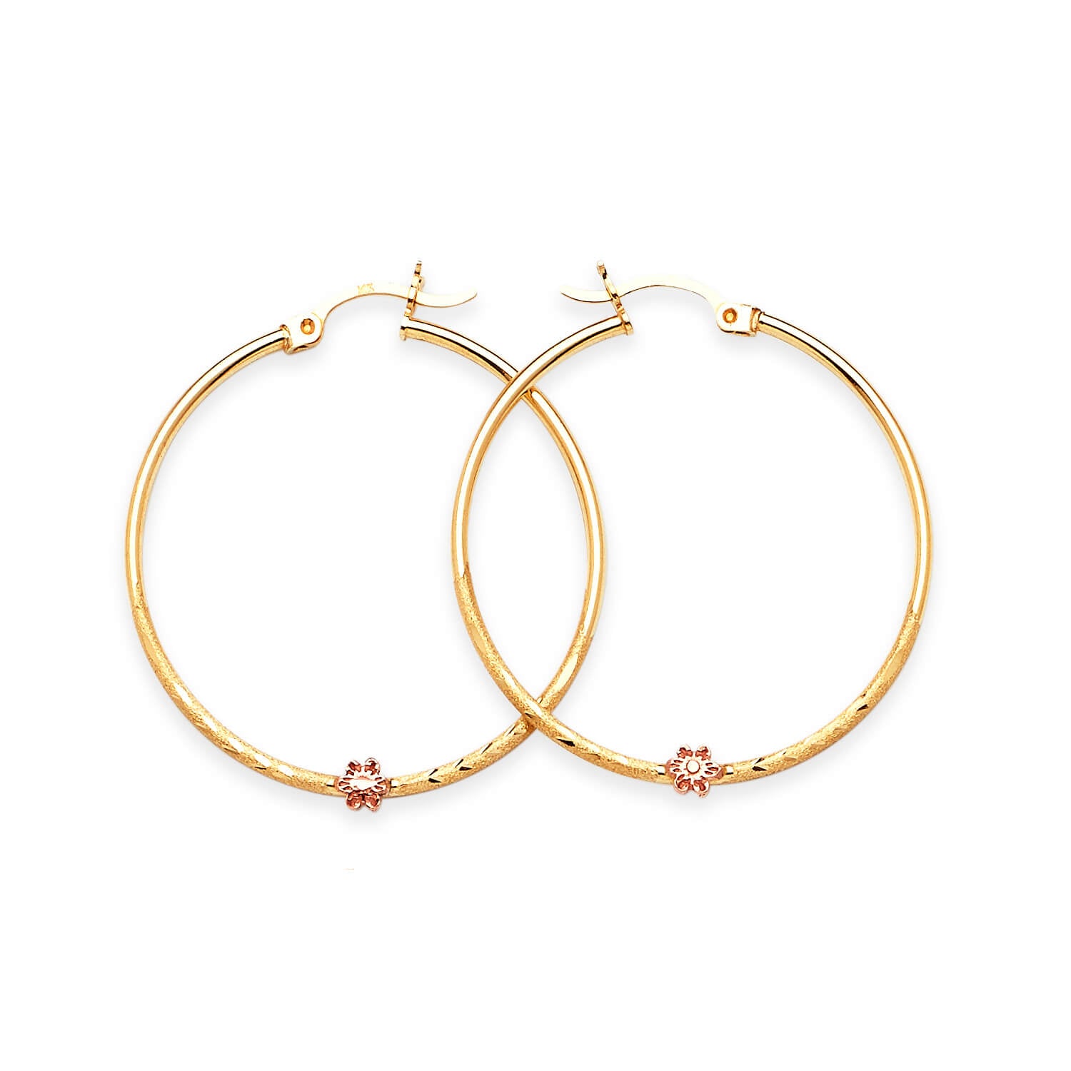 Flower Hoop Earrings in 14K Two-Tone Gold