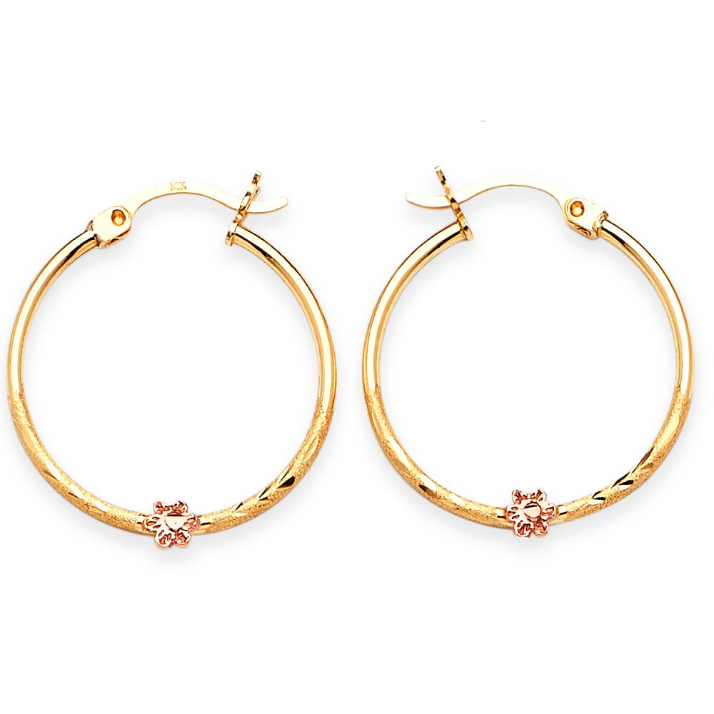 Flower Hoop Earrings in 14K Two-Tone Gold