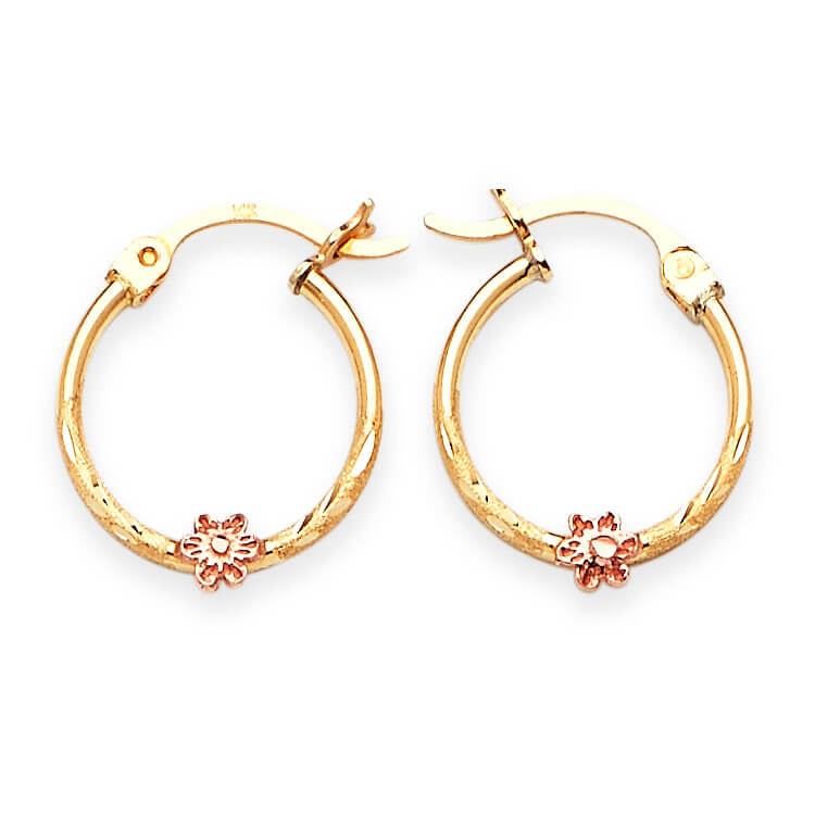 Flower Hoop Earrings in 14K Two-Tone Gold