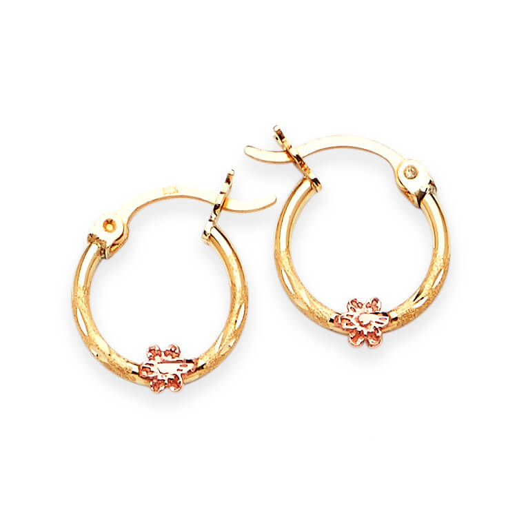 Flower Hoop Earrings in 14K Two-Tone Gold