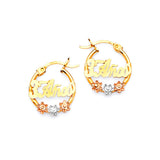 Flower Personalized Hoop Earrings in 14K Tri-Color Gold