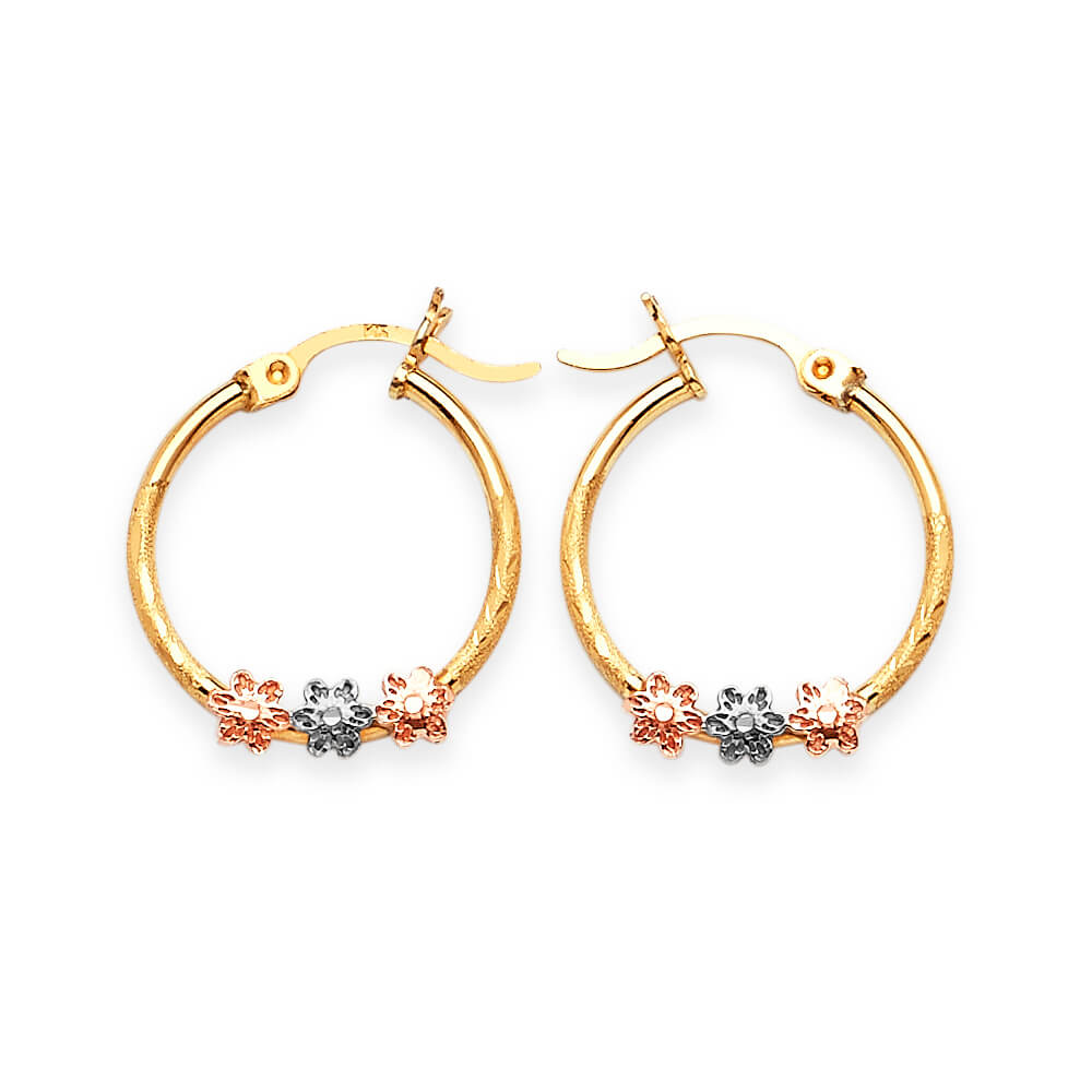 Flower Hoop Earrings in 14K Tri-Color Gold