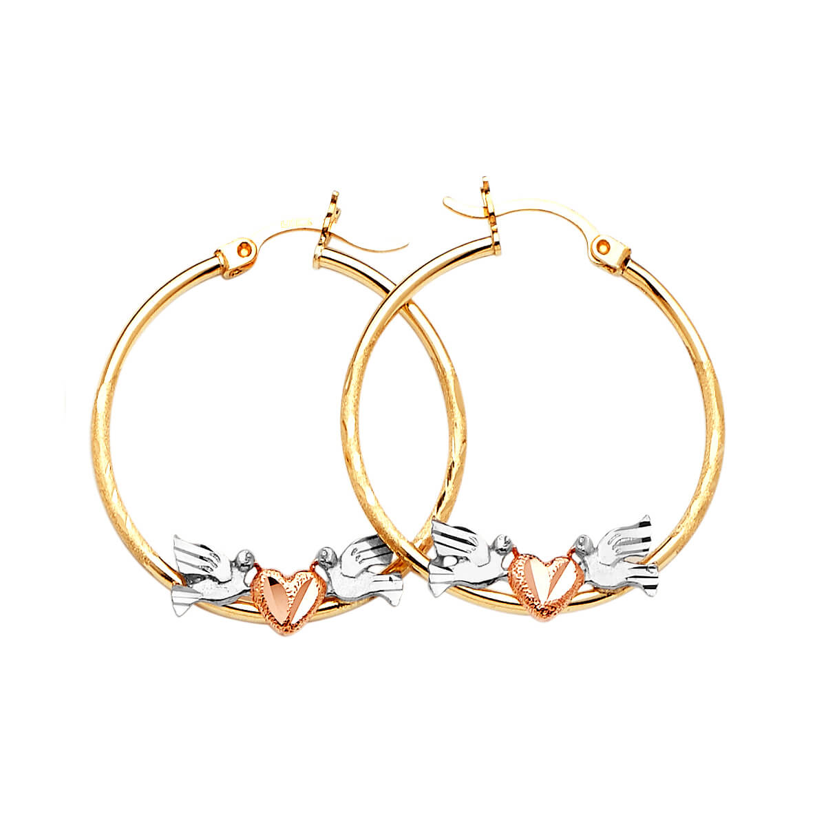 Heart Hoop Earrings in 14K Tri-Color Gold