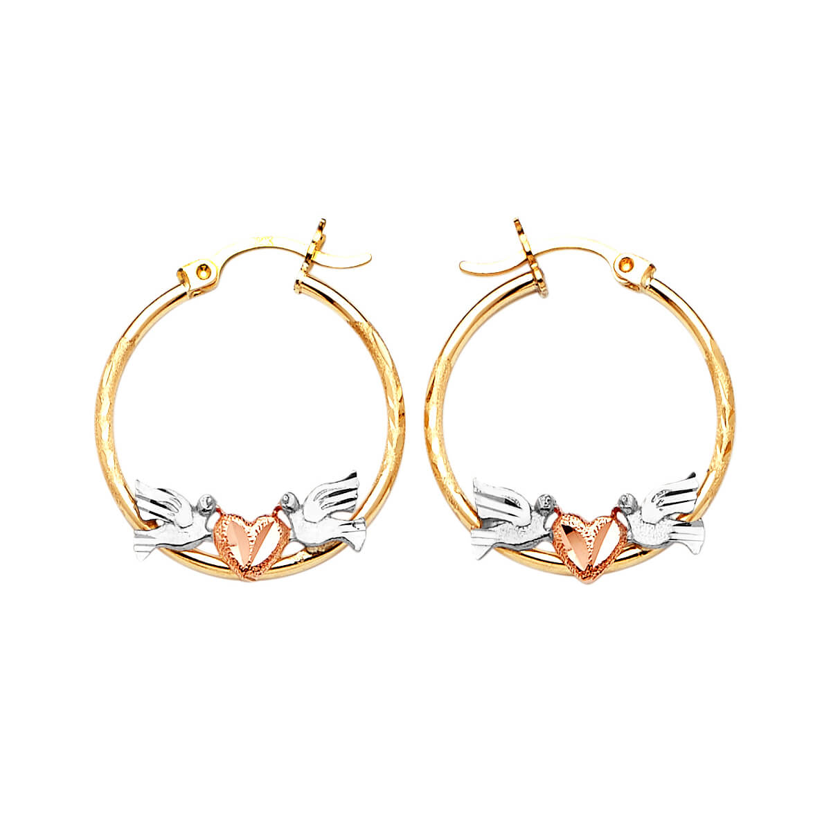 Heart Hoop Earrings in 14K Tri-Color Gold