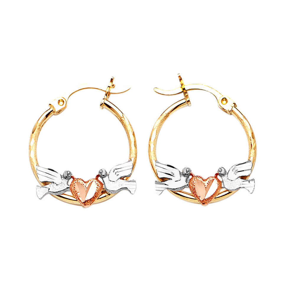 Heart Hoop Earrings in 14K Tri-Color Gold