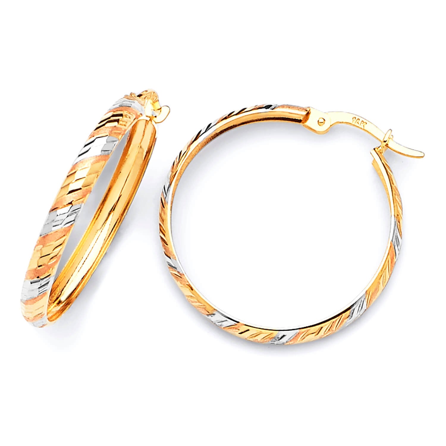 Bangle Hoop Earrings in 14K Tri-Color Gold