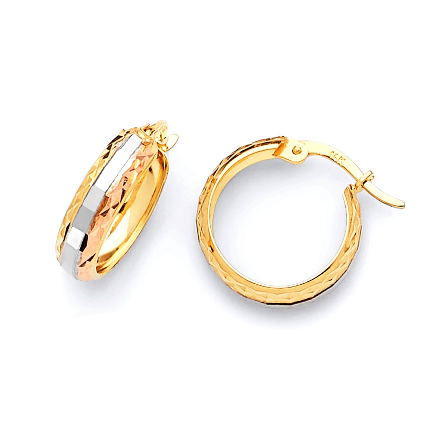 Bangle Hoop Earrings in 14K Tri-Color Gold