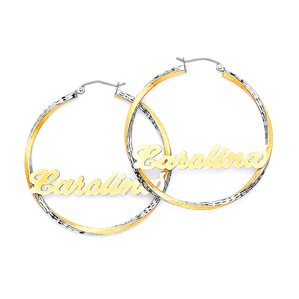 Personalized Hoop Earrings in 14K Two-Tone Gold