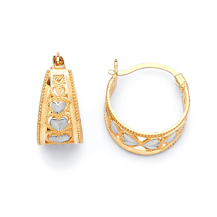 Heart Bangle Hoop Earrings in 14K Two-Tone Gold