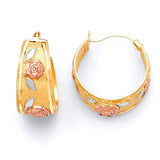 Flower Bangle Hoop Earrings in 14K Tri-Color Gold