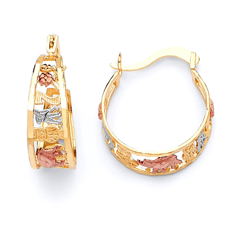 Bangle Hoop Earrings in 14K Tri-Color Gold