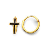 Cross Huggie Earrings with Onyx in 14K Gold