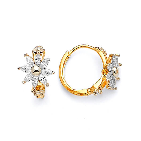 Huggie Earrings with White CZ in 14K Gold