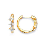 Huggie Earrings with White CZ in 14K Gold