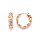 Flower Huggie Earrings with White CZ in 14K Rose Gold