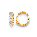 Flower Huggie Earrings with White CZ in 14K Gold
