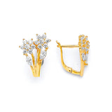 Flower Huggie Earrings with White CZ in 14K Gold