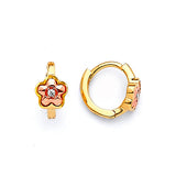 Flower Huggie Earrings with White CZ in 14K Two-Tone Gold