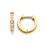 Huggie Earrings with White CZ in 14K Gold