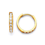 Huggie Earrings with White CZ in 14K Gold