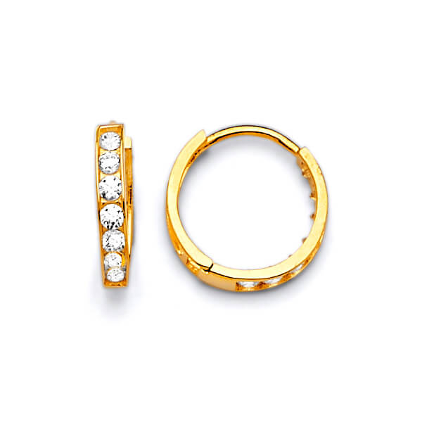 Huggie Earrings with White CZ in 14K Gold