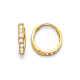 Huggie Earrings with White CZ in 14K Gold