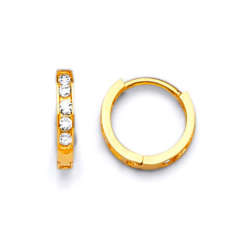 Huggie Earrings with White CZ in 14K Gold