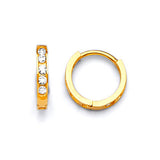 Huggie Earrings with White CZ in 14K Gold