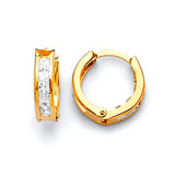 Huggie Earrings with White CZ in 14K Gold