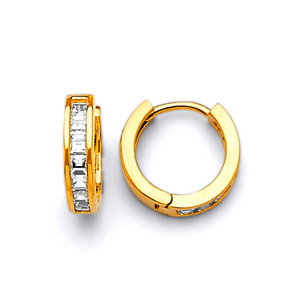 Huggie Earrings with White CZ in 14K Gold