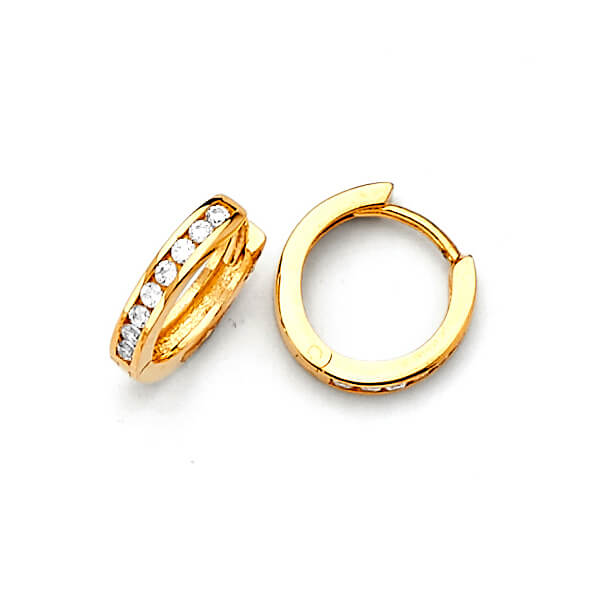 Huggie Earrings with White CZ in 14K Gold