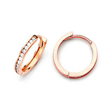 Huggie Earrings with White CZ in 14K Rose Gold