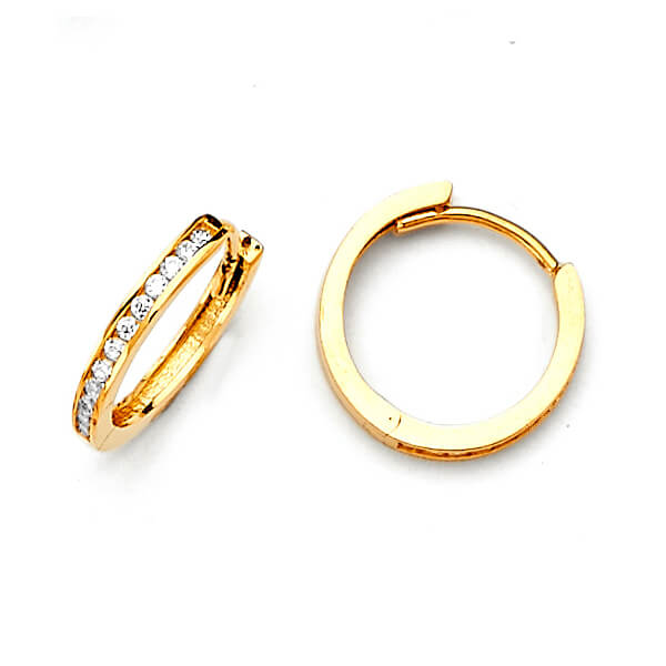 Huggie Earrings with White CZ in 14K Gold