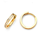 Huggie Earrings with White CZ in 14K Gold