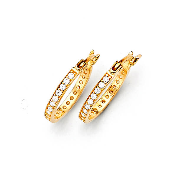 Huggie Earrings with White CZ in 14K Gold