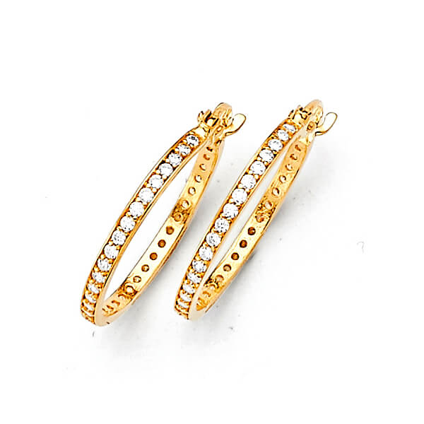 Huggie Earrings with White CZ in 14K Gold