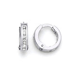 Huggie Earrings with White CZ in 14K White Gold