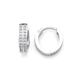 Huggie Earrings with White CZ in 14K White Gold