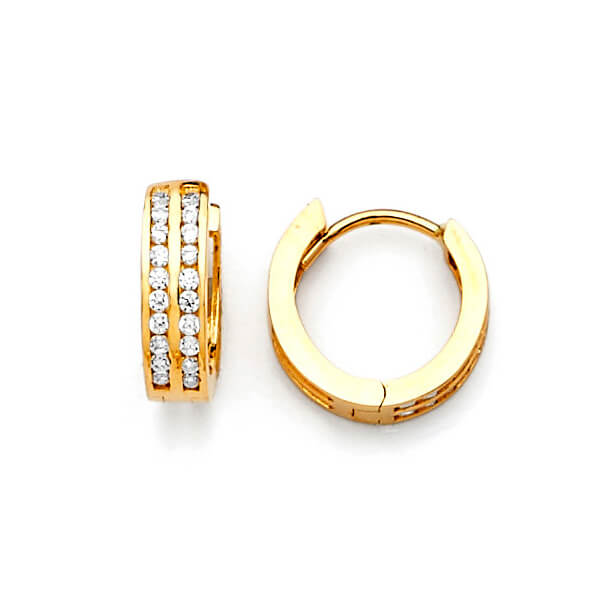 Huggie Earrings with White CZ in 14K Gold