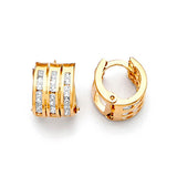 Huggie Earrings with White CZ in 14K Gold