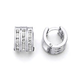 Huggie Earrings with White CZ in 14K White Gold
