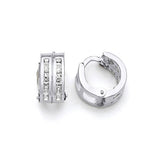Huggie Earrings with White CZ in 14K White Gold