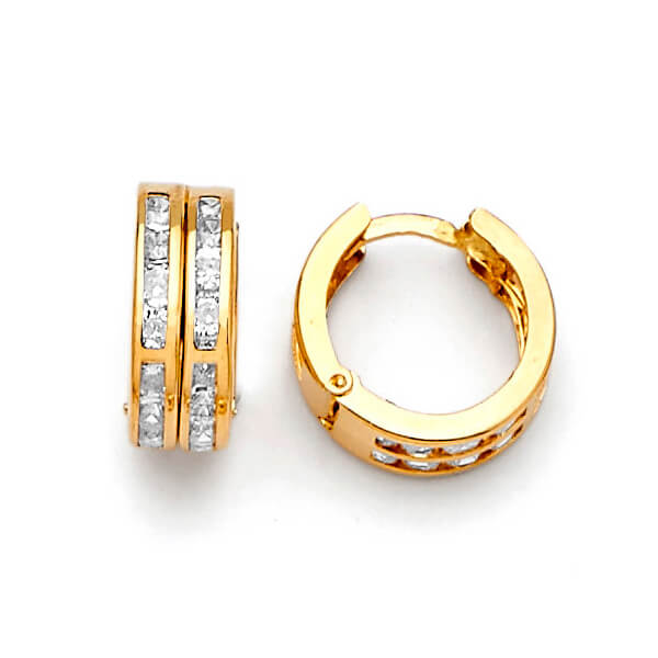 Huggie Earrings with White CZ in 14K Gold