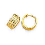 Huggie Earrings with White CZ in 14K Gold