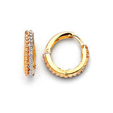 Huggie Earrings with White CZ in 14K Tri-Color Gold