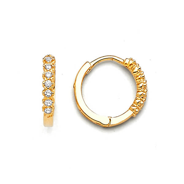 Huggie Earrings with White CZ in 14K Gold
