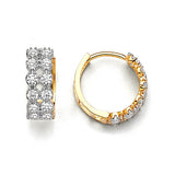 Huggie Earrings with White CZ in 14K Two-Tone Gold
