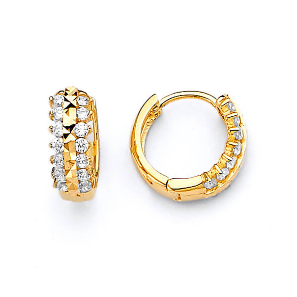 Huggie Earrings with White CZ in 14K Gold