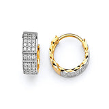 Huggie Earrings with White CZ in 14K Two-Tone Gold