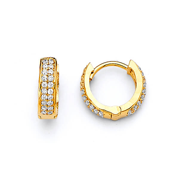 Huggie Earrings with White CZ in 14K Gold